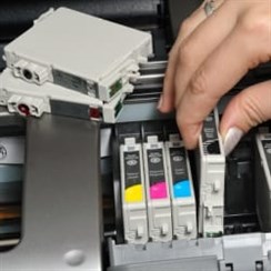 Change Toner Cartridge In Inkjet Printer CMYK